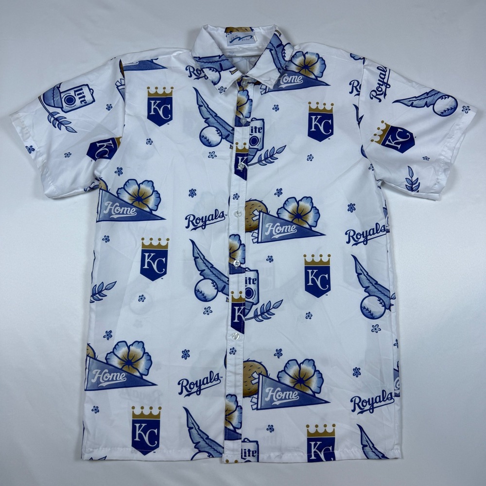 BWM Global Kansas City Royals Shirt Mens M White MLB Aloha Miller Lite Button Up